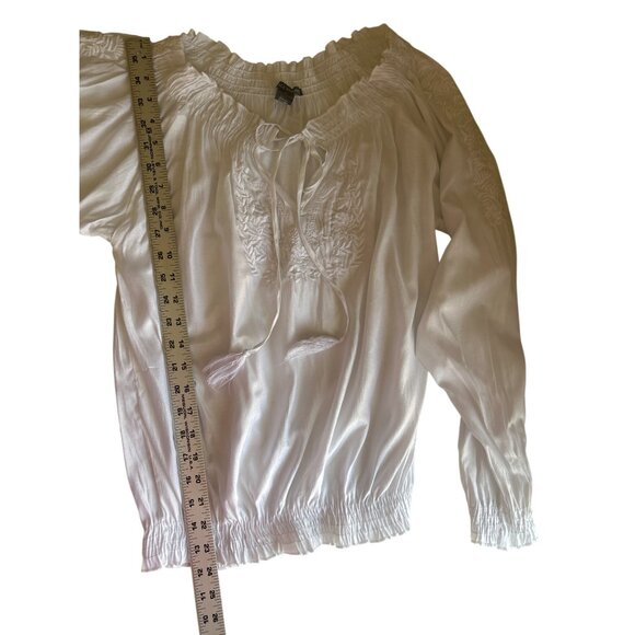 Isabella Rodriguez White Long Sleeve L Blouse Embroidered Tassel Tie Closure - Picture 8 of 9